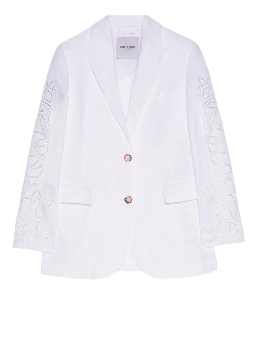 Ermanno Firenze Single-Breasted Linen Blazer With San Gallo Embroidery