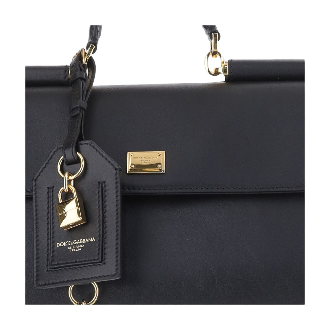 Dolce & Gabbana Black Structured Gold Accents Shoulder Bag
