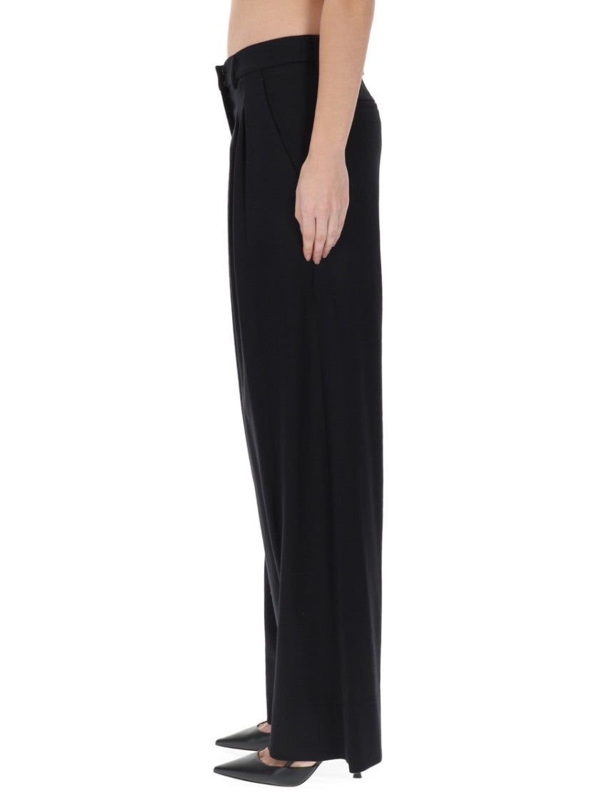 Pt Torino Grey Virgin Wool-Blend Wide-Leg Pants