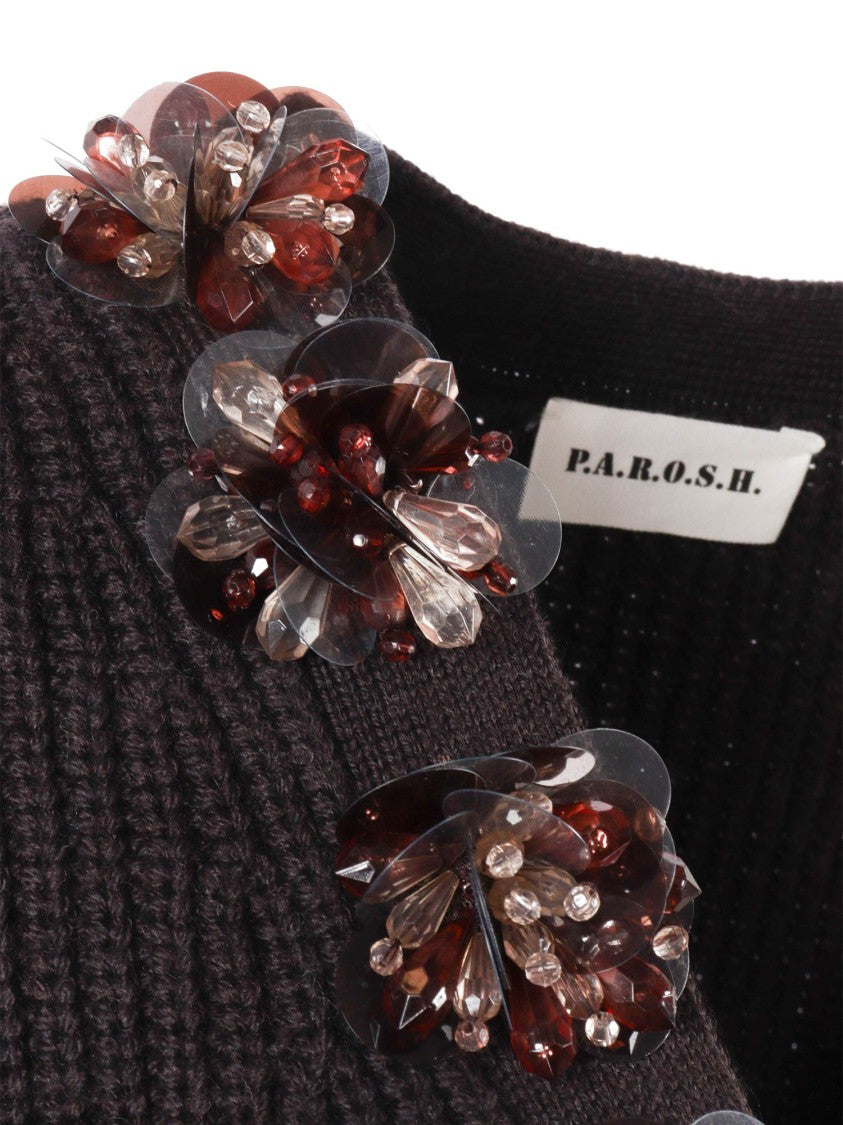 P.A.R.O.S.H. Chunky Ribbed Floral Cardigan