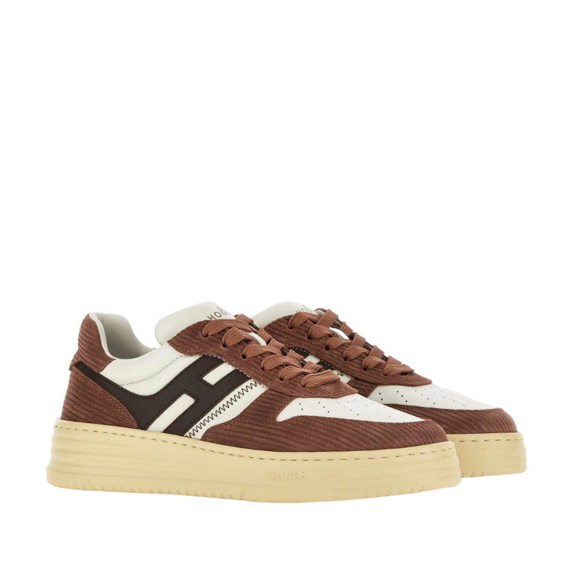 Hogan Textured Brown Corduroy And Leather Sneakers