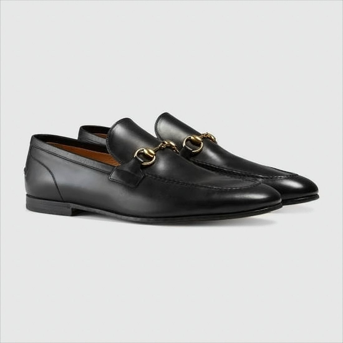 Gucci Black Leather Loafers With Gold Horsebit Detail