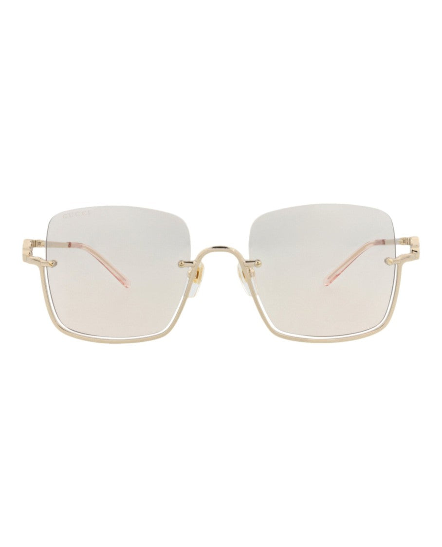 Gucci Square-Frame Metal Sunglasses With Cutout Accents And Velvet Case