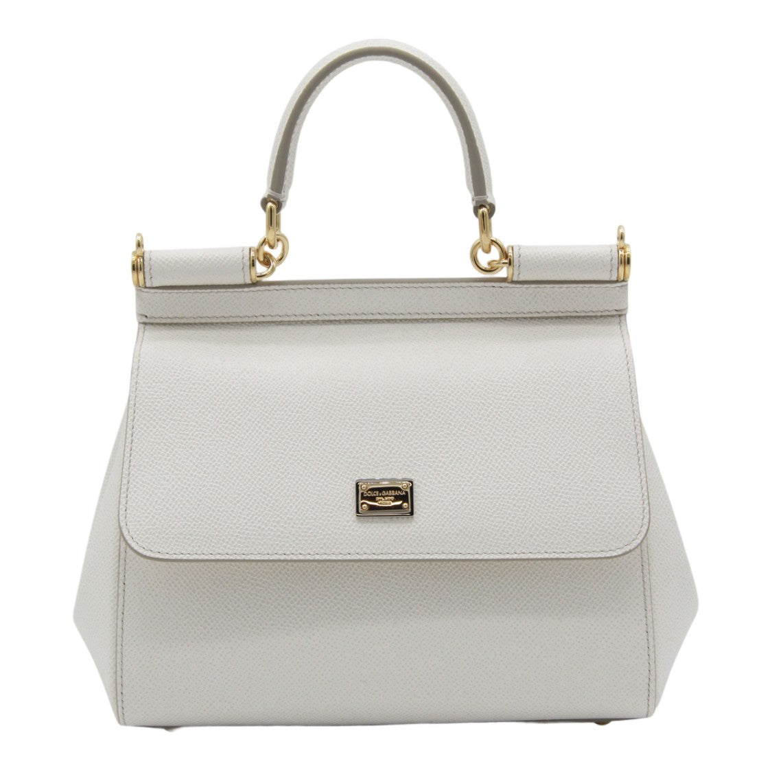 Dolce & Gabbana Structured White Handbag With Textured Surface And Detachable Strap