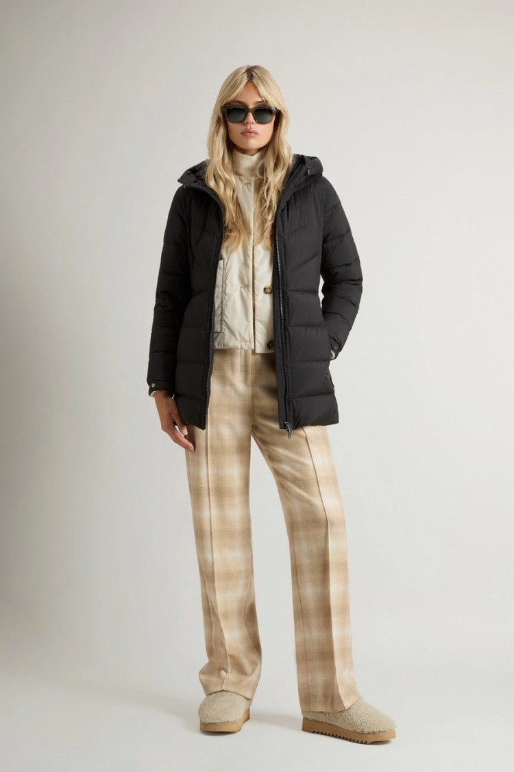 Woolrich Black Quilted Drawstring Hooded Polyester Down Coat