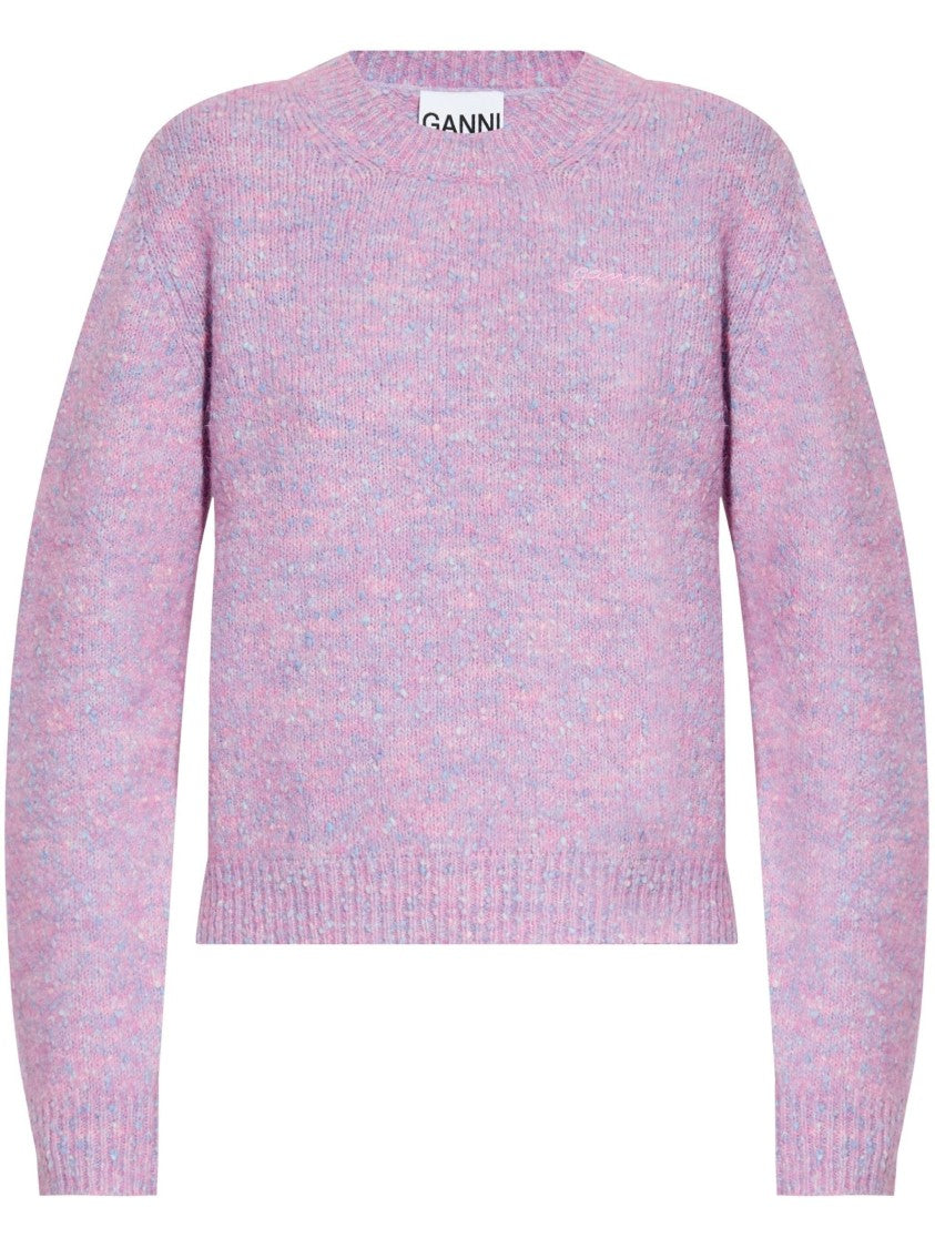 Ganni Textured Knit Jumper With Classic Crew Neckline