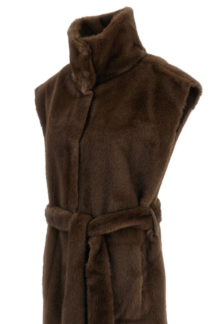 Stand Studio Brown Oaklynn Reversible Belted Long Faux Fur Vest