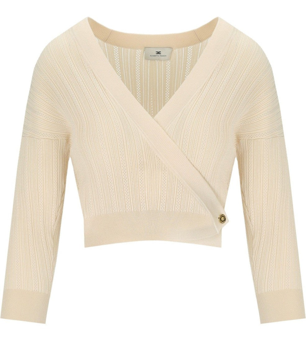 Elisabetta Franchi Butter Knitted Top With V-Neck