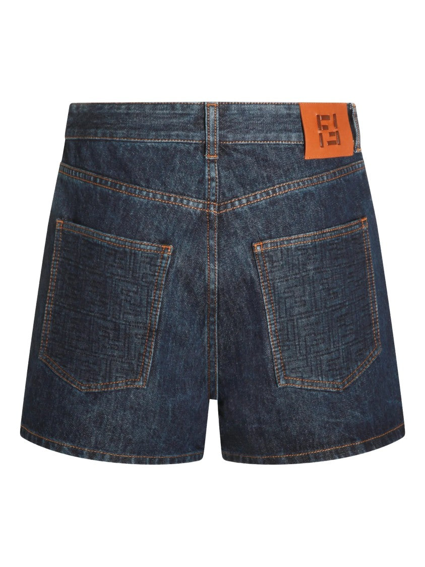 Fendi Short Ff Padded Dark Denim Shorts