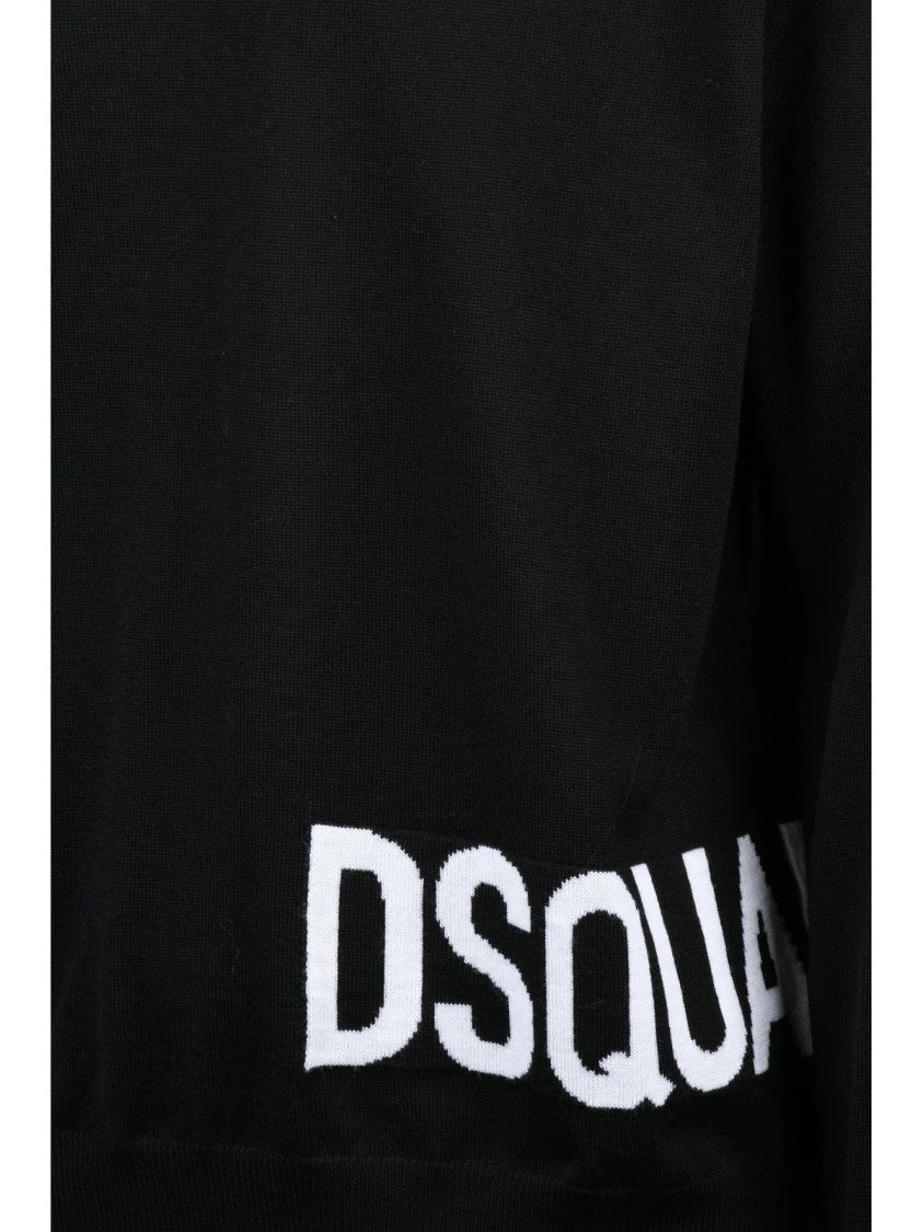 Dsquared2 Classic Fit Black Wool Crew Neck Sweater With Logo Detail