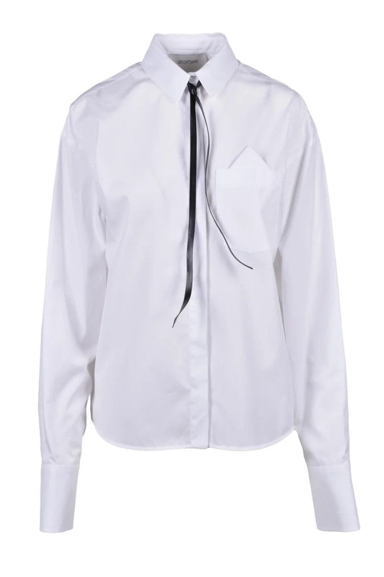 Sportmax Chalk White Tie Detail Cotton Shirt