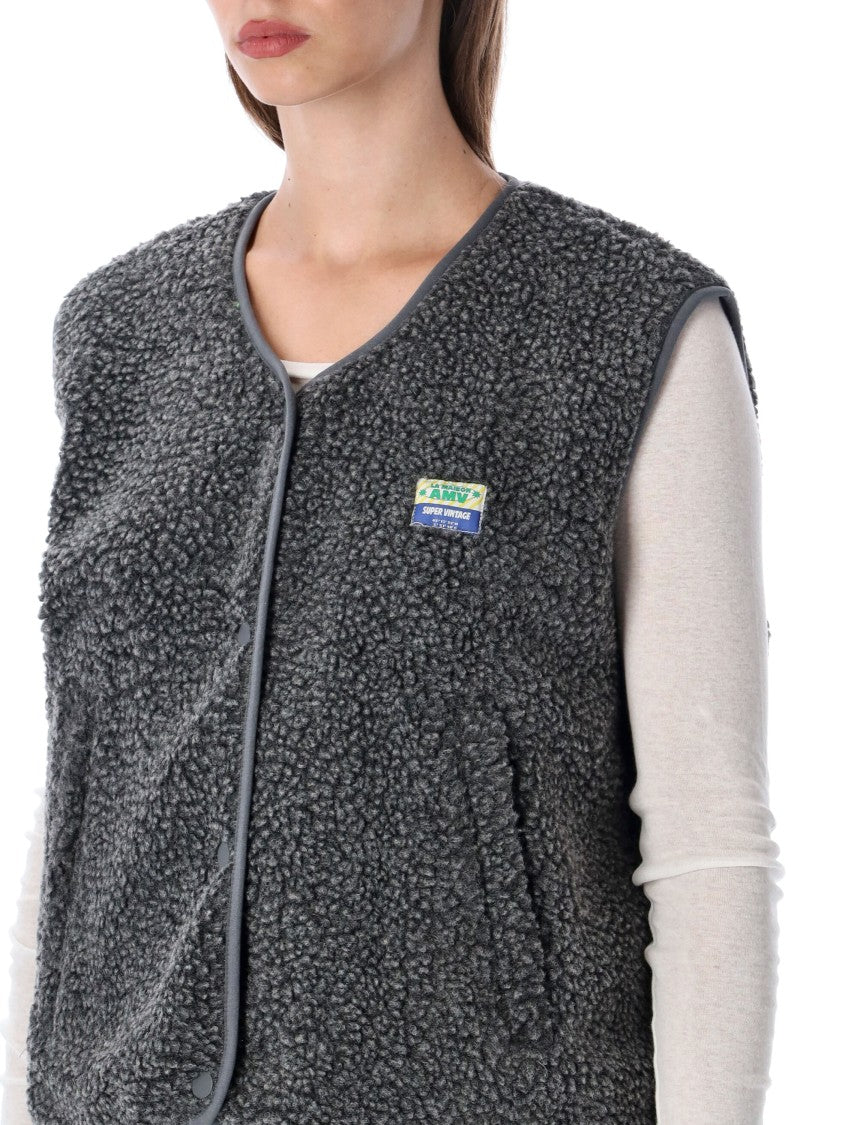 American Vintage Hok Town Pile Plush Fabric Snap Gilet