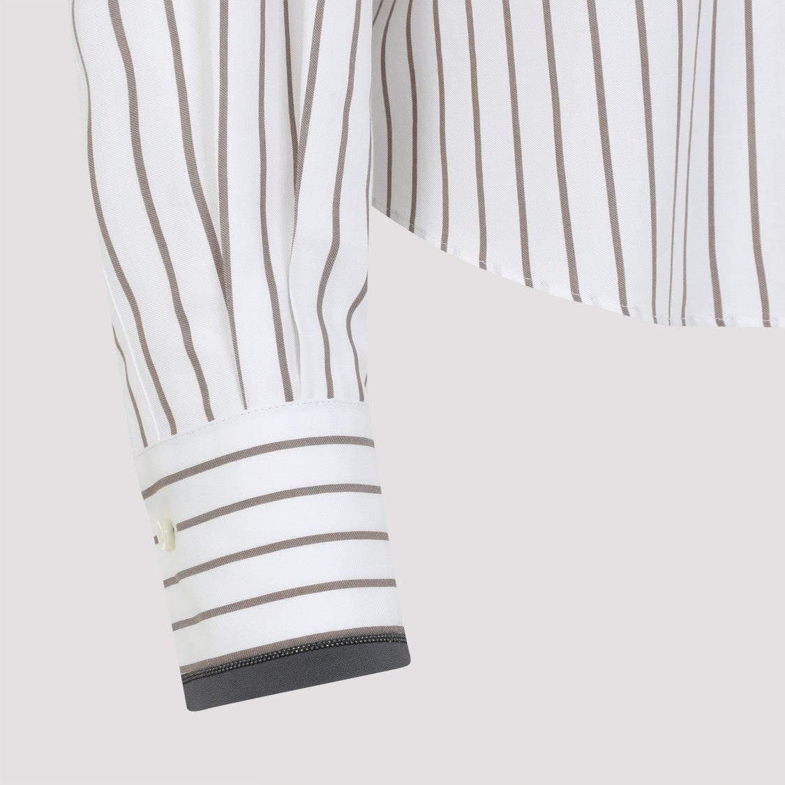 Brunello Cucinelli White Cotton Shirt With Brown Stripes