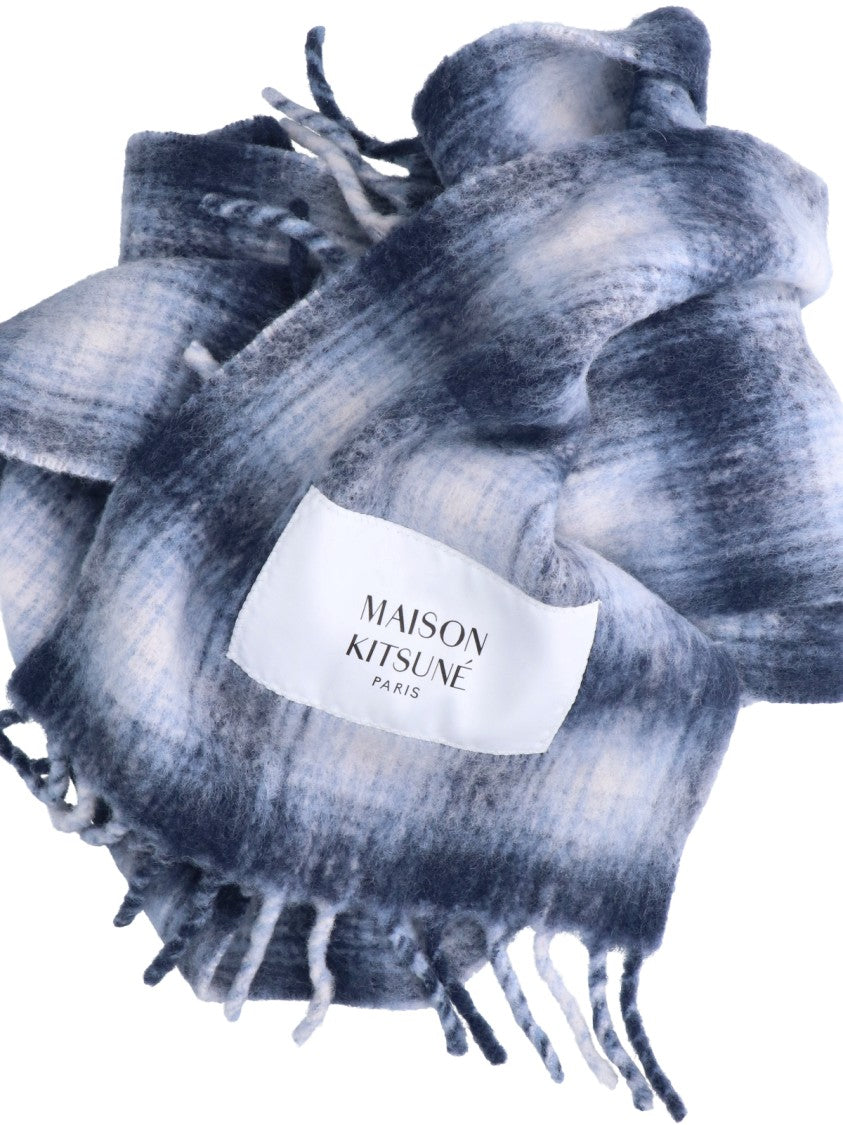Maison Kitsuné Blue Checkered Alpaca-Blend Scarf
