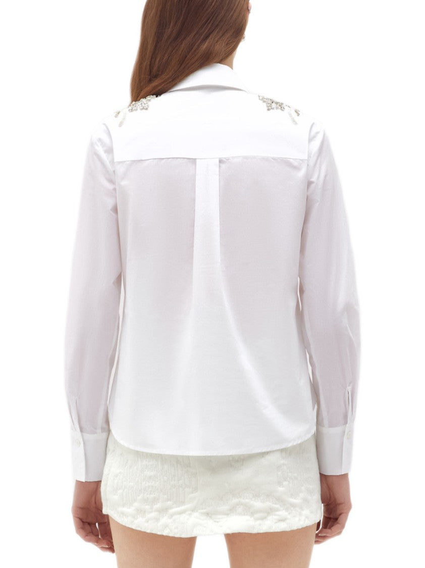Blugirl Embellished White Shirt With Classic Collar And Intricate Detailing
