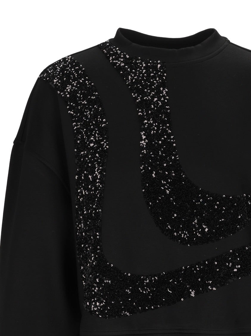 Emporio Armani Black Sequin Cropped Sweatshirt