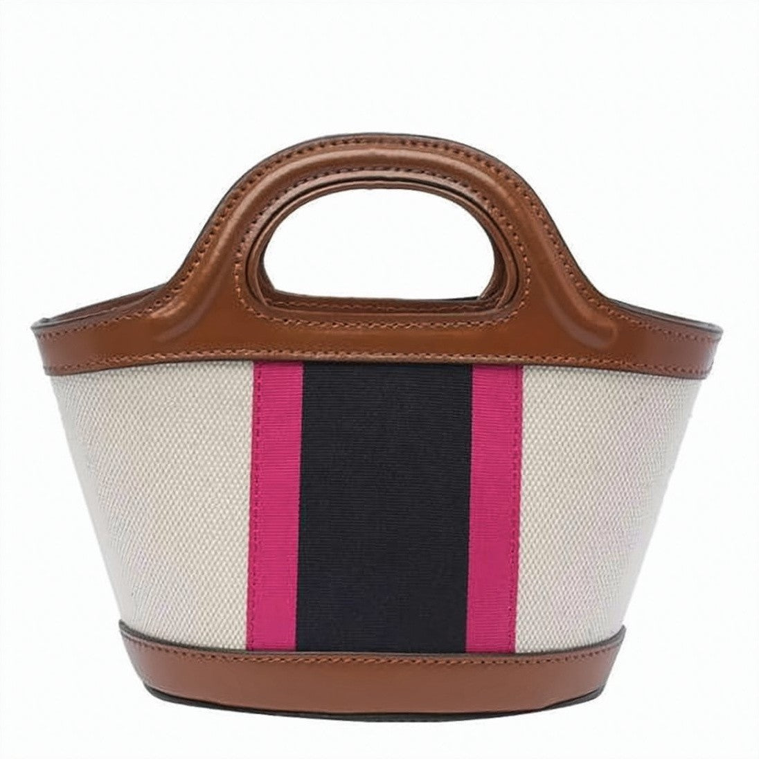 Marni Structured Beige Canvas Tote Bag With Vibrant Stripe Accents