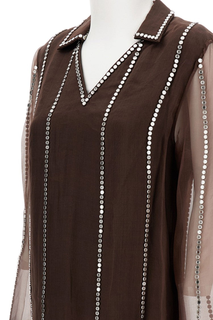 Wales Bonner Silk Organza V-Neck Shirt With Metal Stud Embellishments