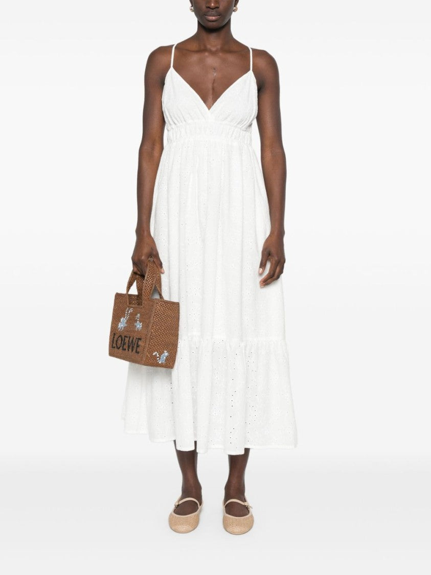 Polo Ralph Lauren Flowy White Midi Dress With V-Neckline And Tiered Hem