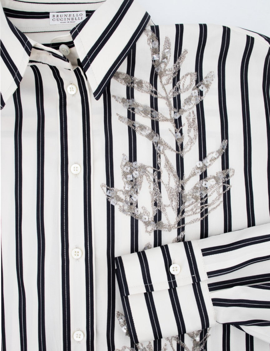 Brunello Cucinelli Oversized White And Black Striped Shirt