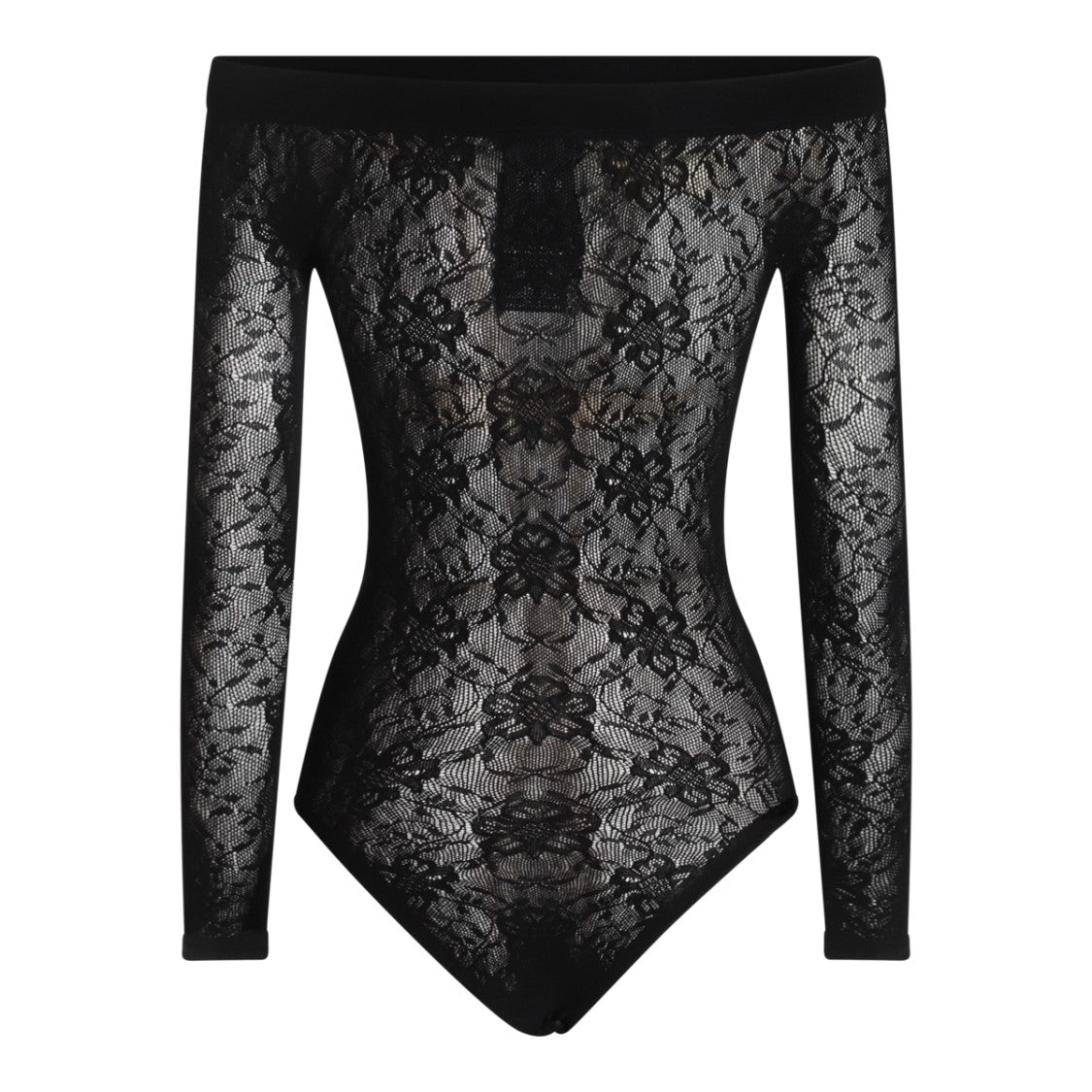 Saint Laurent Sheer Lace Bodysuit With Off-The-Shoulder Design