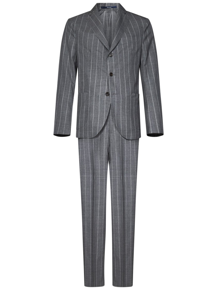 Drumohr Tailored Grey Virgin Wool Pinstripe Suit With Single-Breasted Blazer