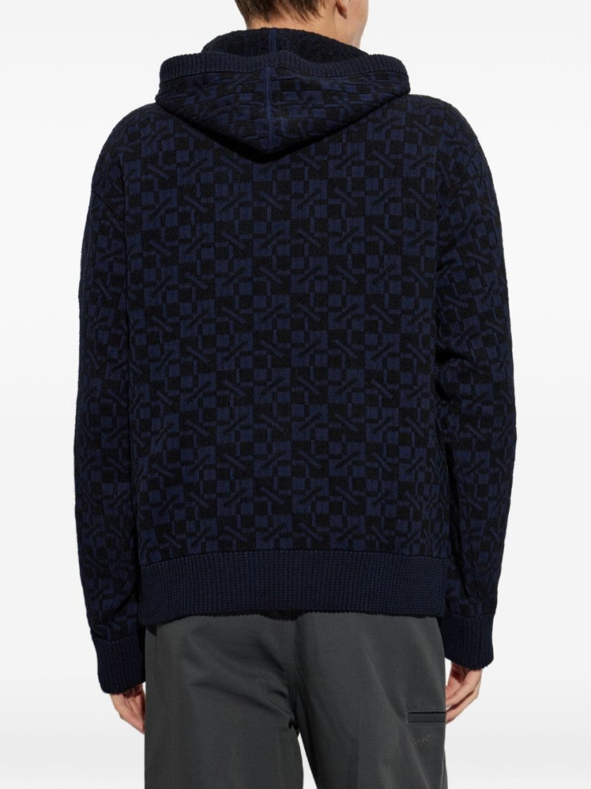 Kenzo Dark Navy/Black Checkered Hooded Geometric Sweater