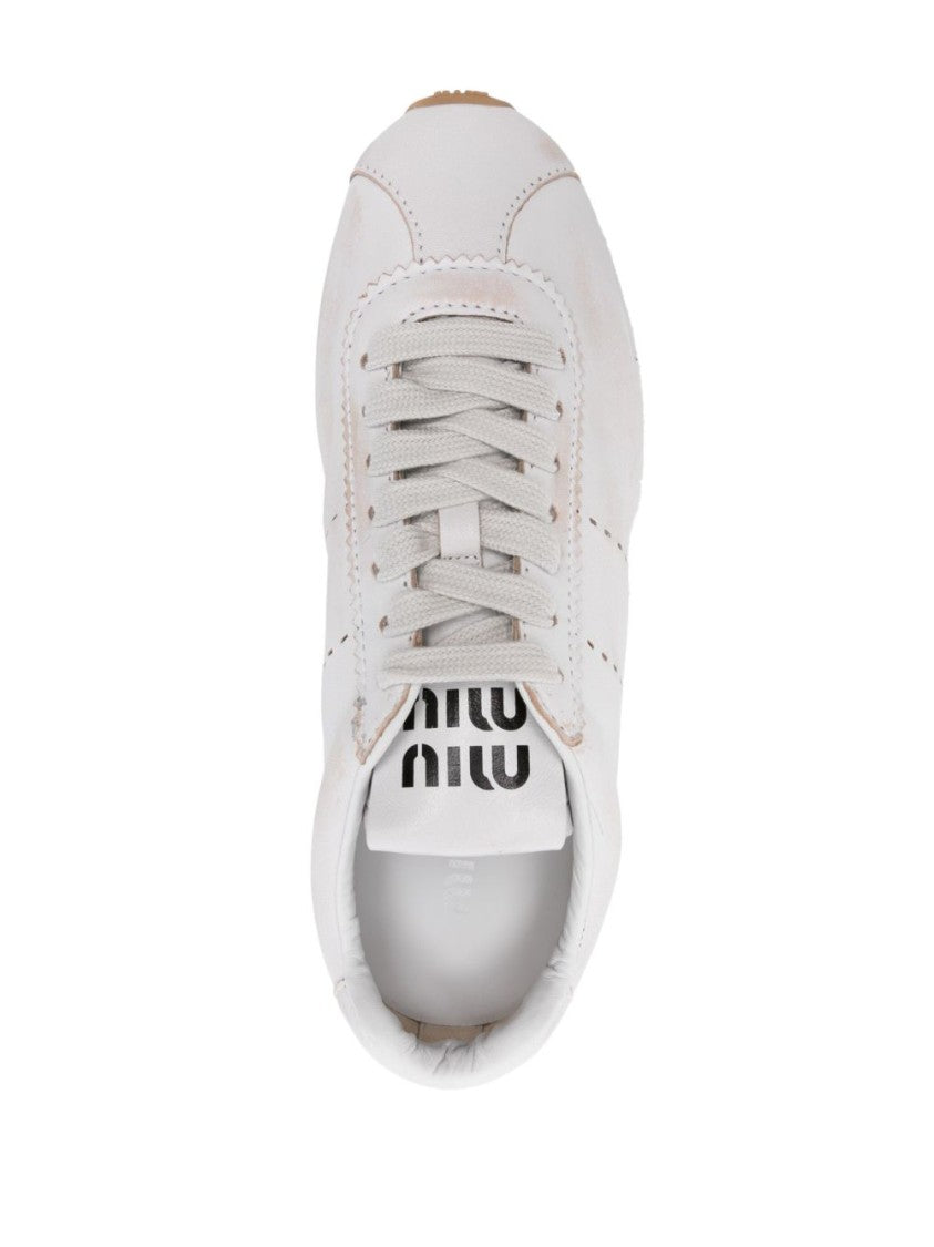 Miu Miu Minimalist Perforated Smooth Leather Lace-Up Flats