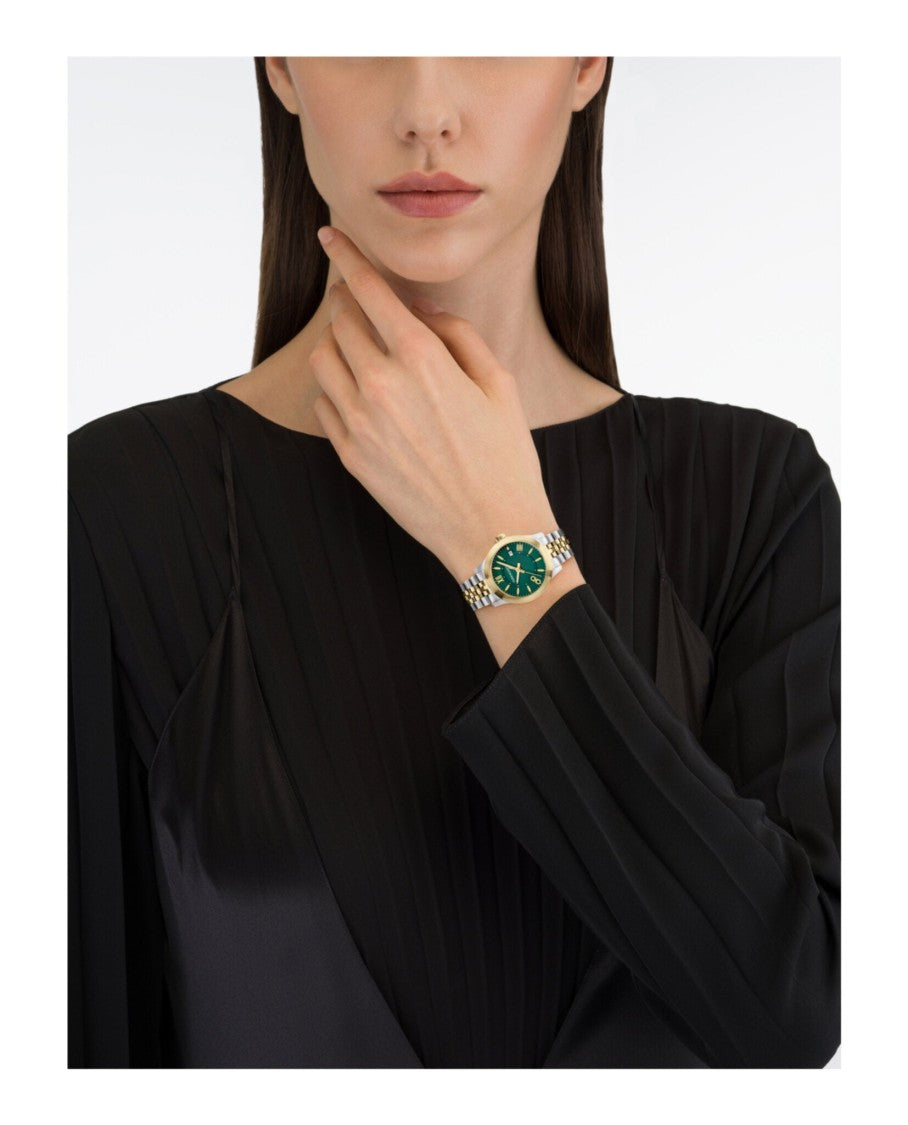 Ferragamo Swiss-Made Two-Tone Bracelet Watch With Green Sunray Dial