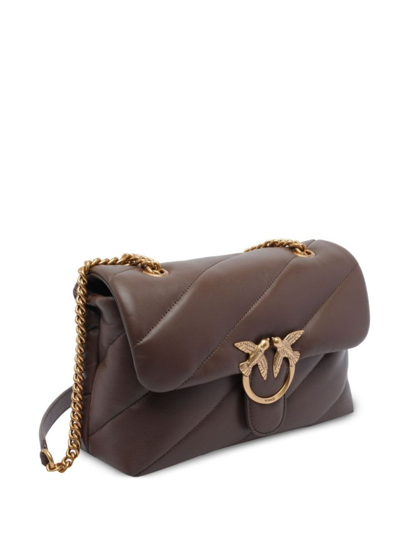 Pinko Quilted Brown Calf Leather Shoulder Bag