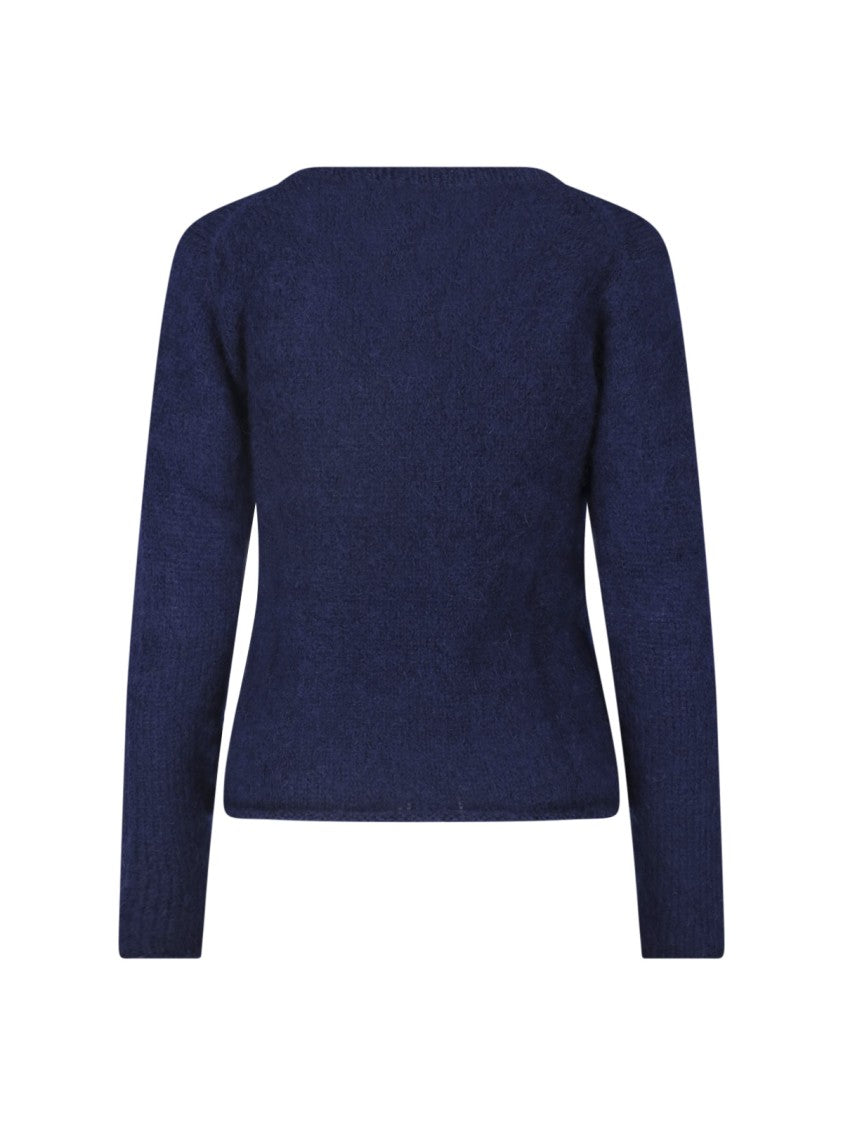 Aspesi Blue Mohair Wool V-Neck Sweater