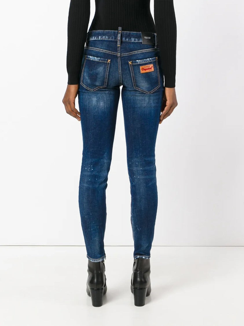 Dsquared2 Slim-Fit Medium Blue Splatter Denim Jeans