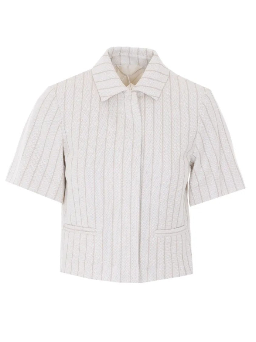 Max Mara Taupe Vertical Stripes Cotton Shirt