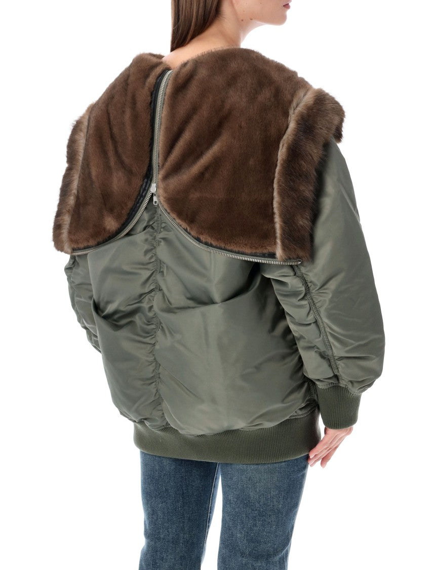 Stand Studio Olive Green Bobbie Faux-Fur Collar Jacket