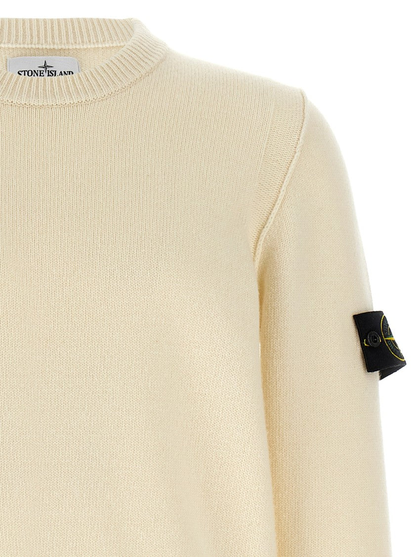 Stone Island Crewneck Knit Sweater With Logo Badge On Sleeve