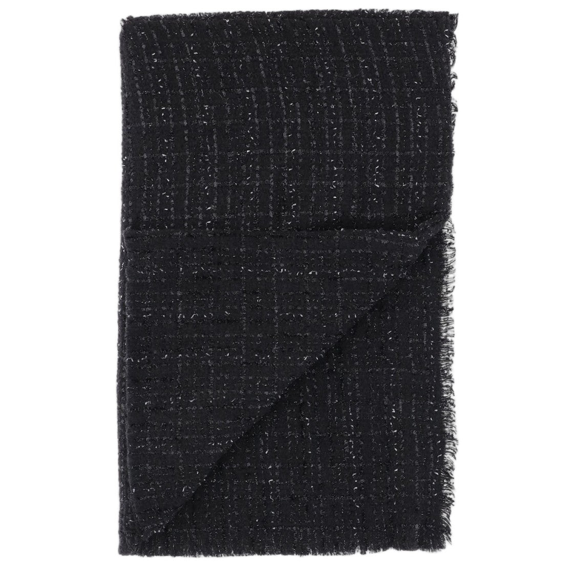 Faliero Sarti Fringed Rectangular Scarf With Metallic Thread Accents