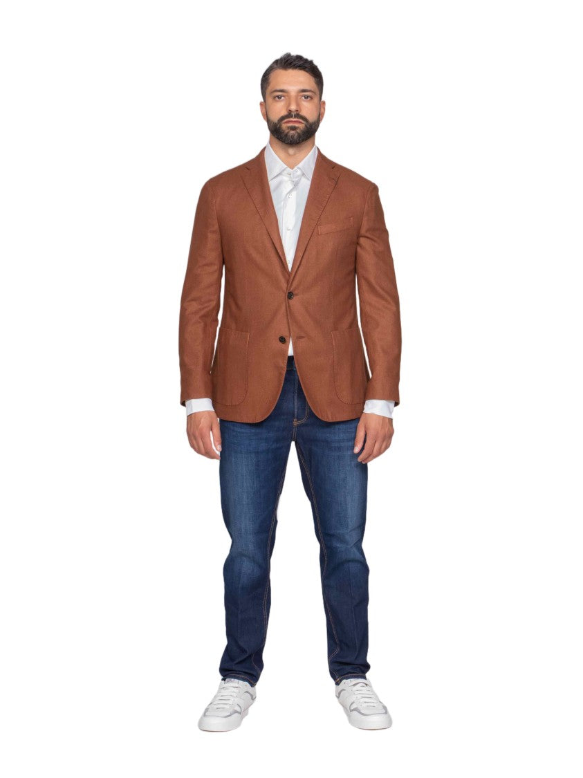 Boglioli Tailored Brown Blazer With Notch Lapels And Buttoned Cuffs
