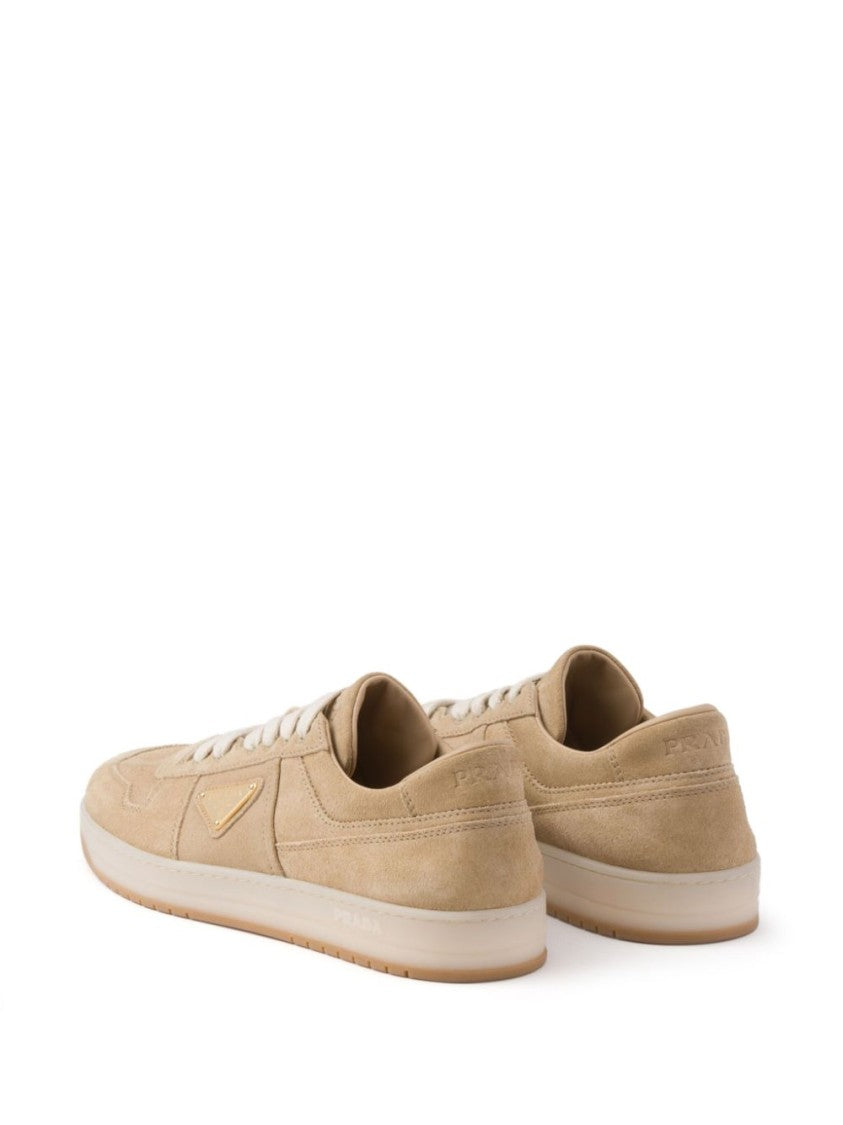 Prada Beige Suede Sneakers With Lace-Up Design
