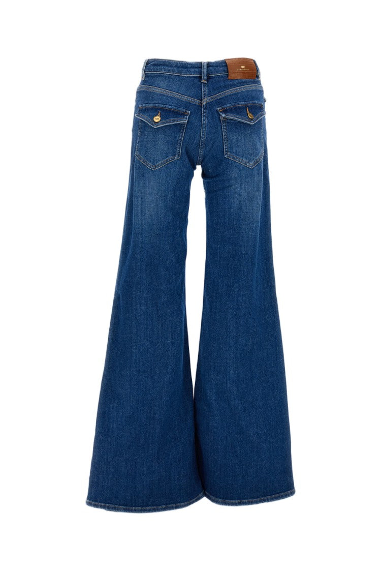 Elisabetta Franchi Blue Stretch Denim Palazzo Wide-Leg Jeans