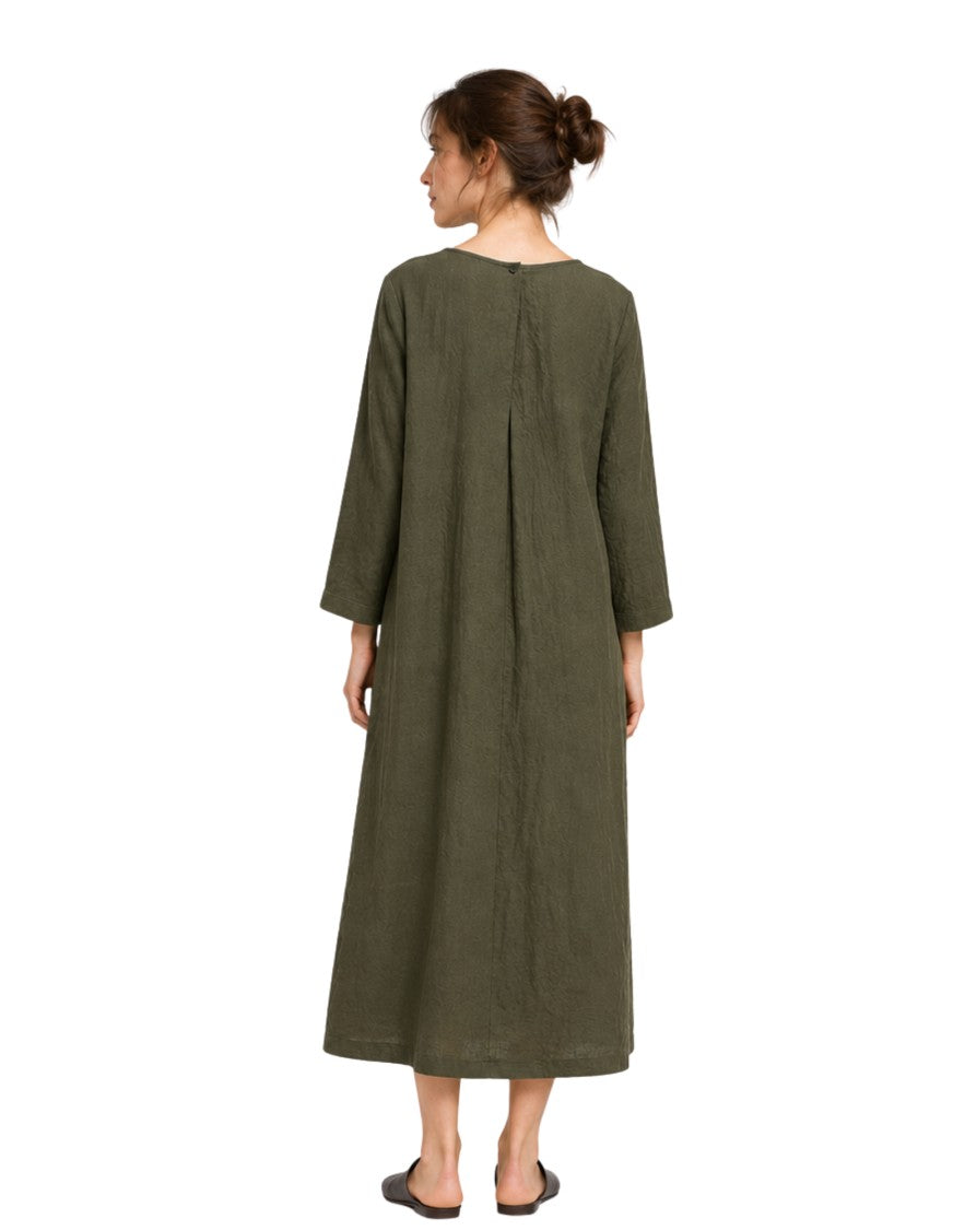 Pomandère Military Green Organic Cotton Flared Maxi Dress