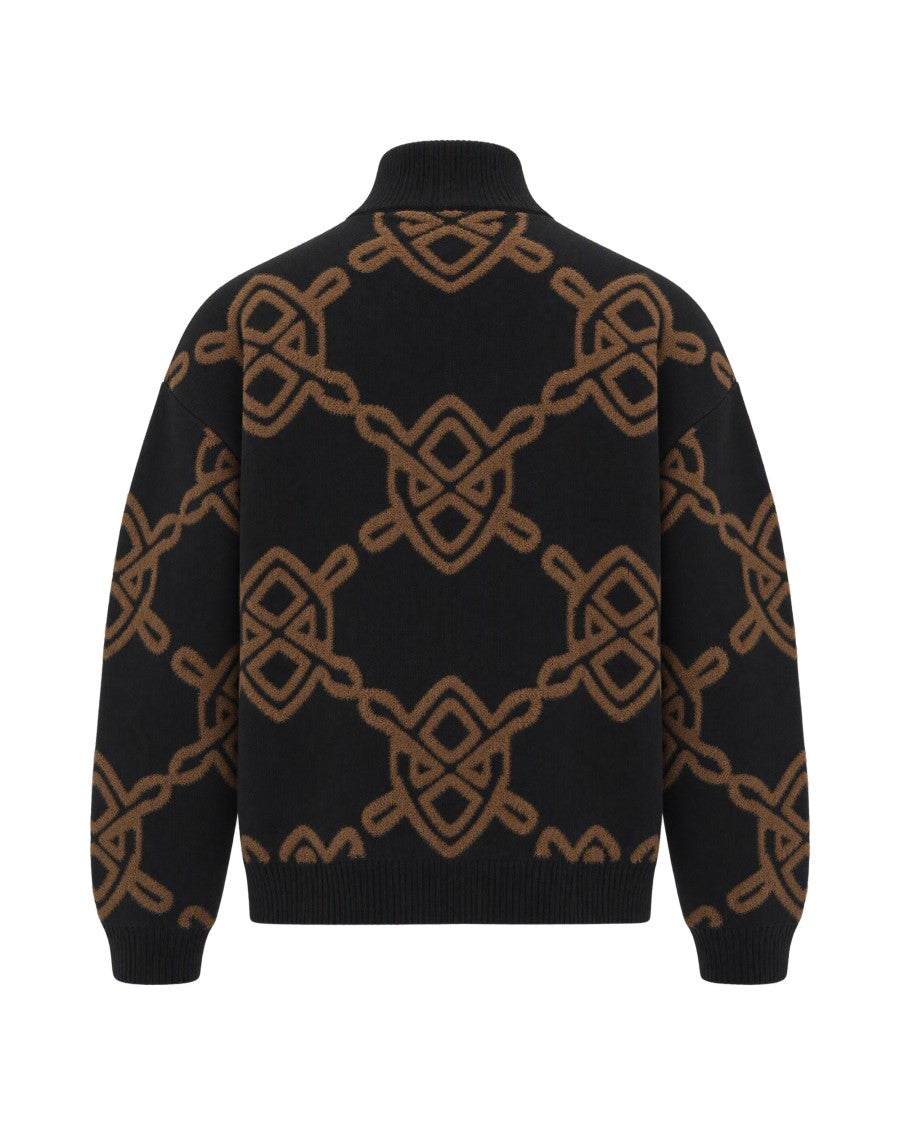 Daily Paper Black Logo Chain Pattern High-Neck Sweater