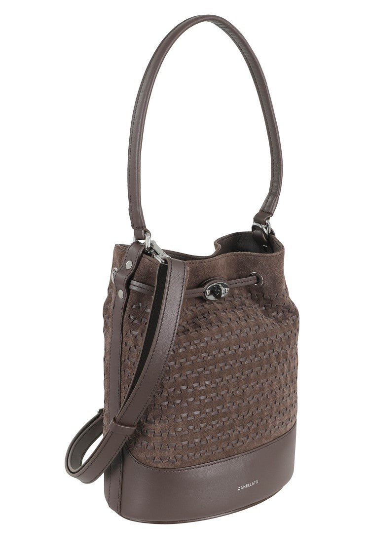 Zanellato Brown Monda Musiva Suede Leather Bucket Bag