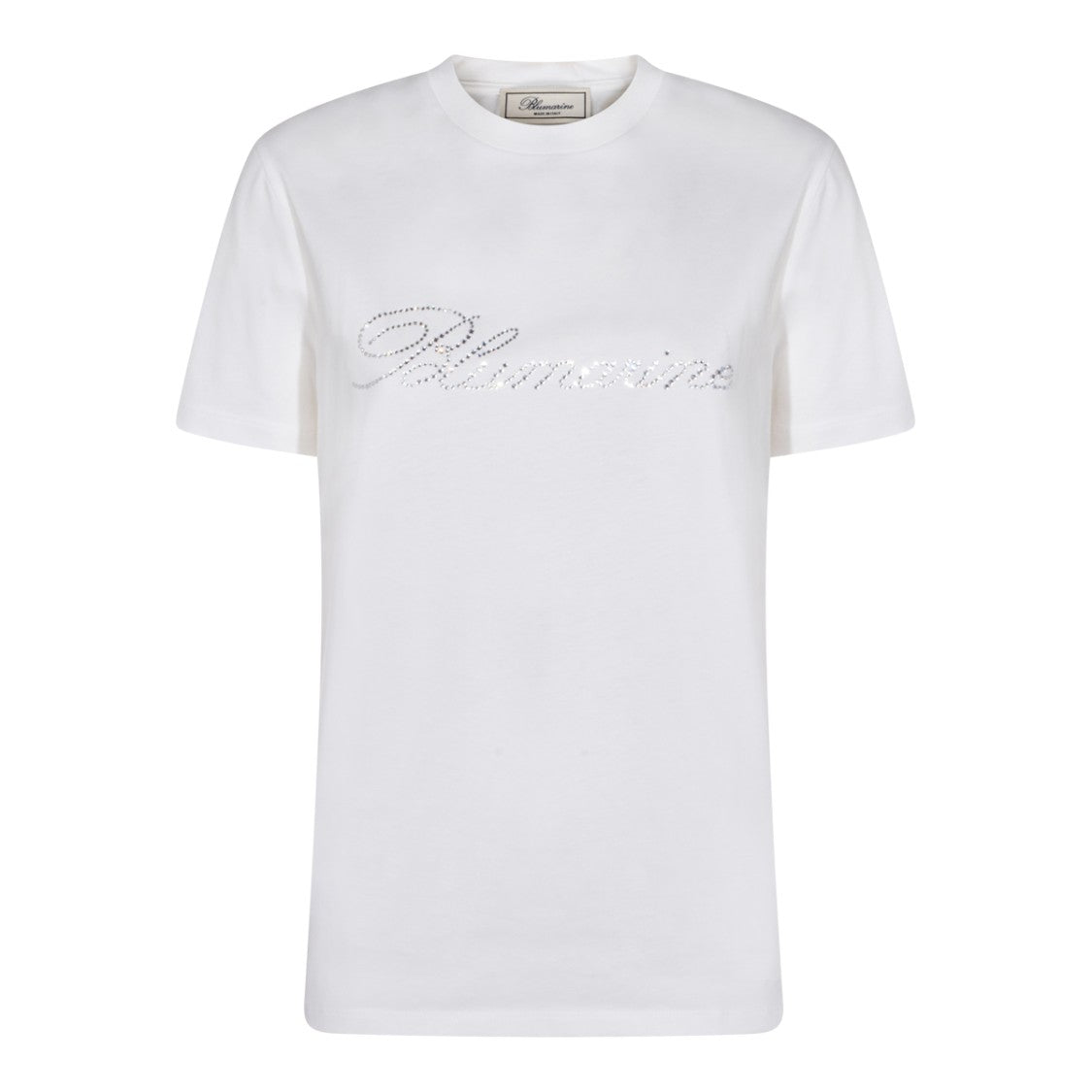 Blumarine Crystal-Embellished White Cotton T-Shirt With Crew Neck Design