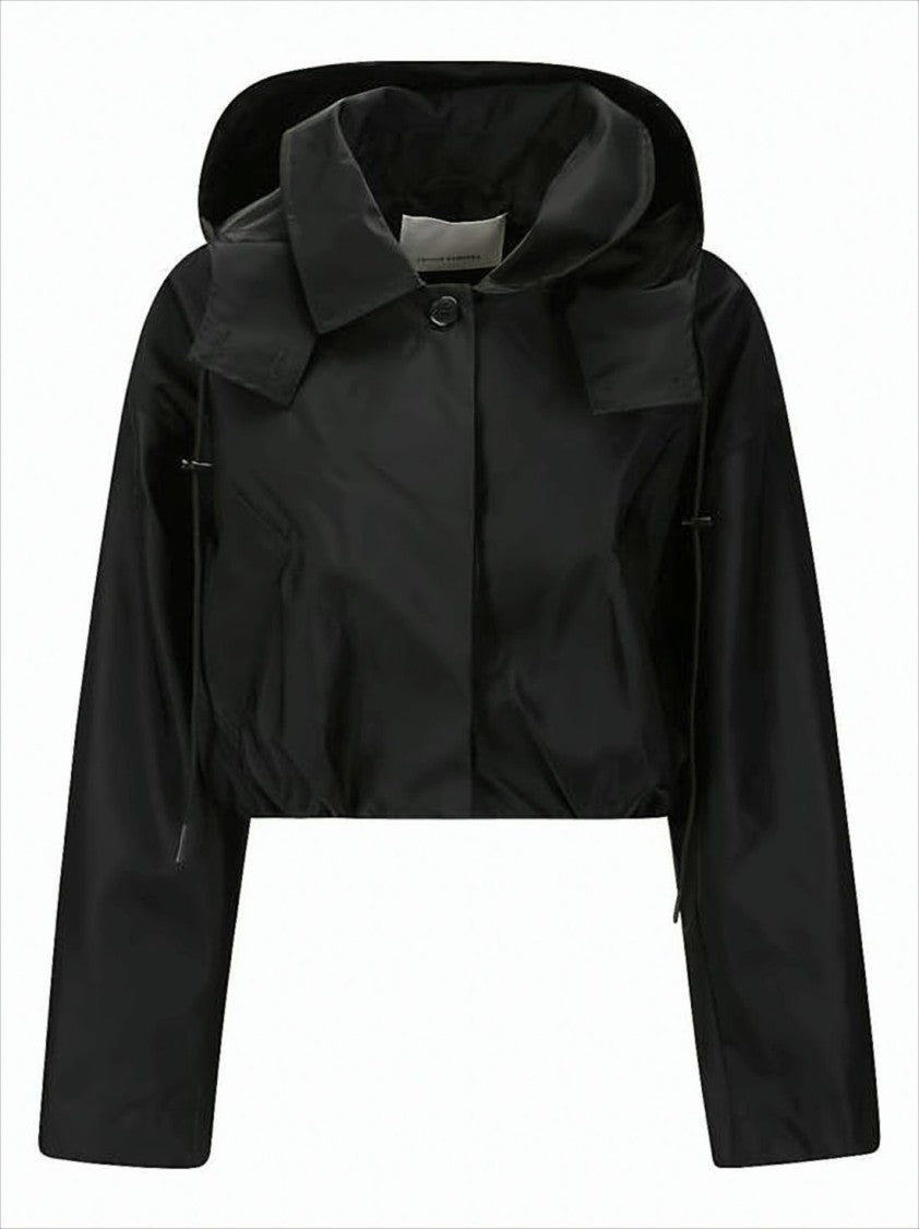 Cecilie Bahnsen Cropped Black Polyamide Jacket With Structured Collar