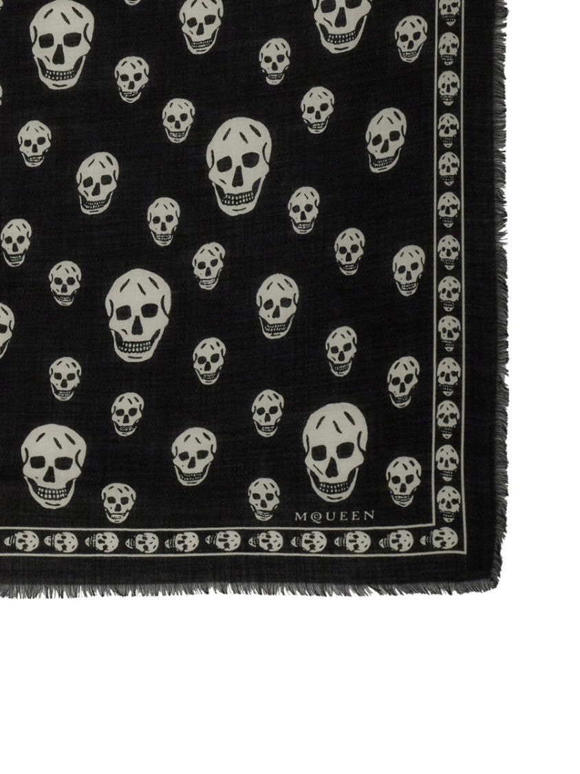 Alexander Mcqueen Skull Scarf Printed Fringe Border
