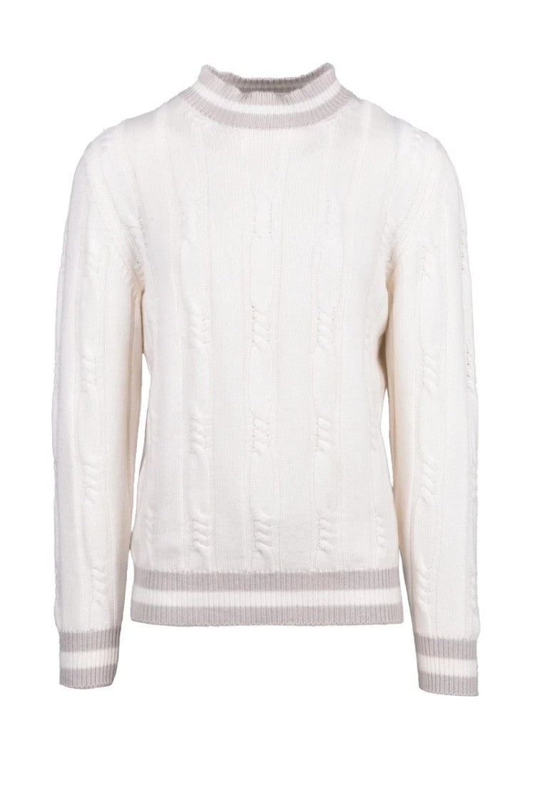Eleventy Cable Knit Mock Neck Sweater Cashmere - White
