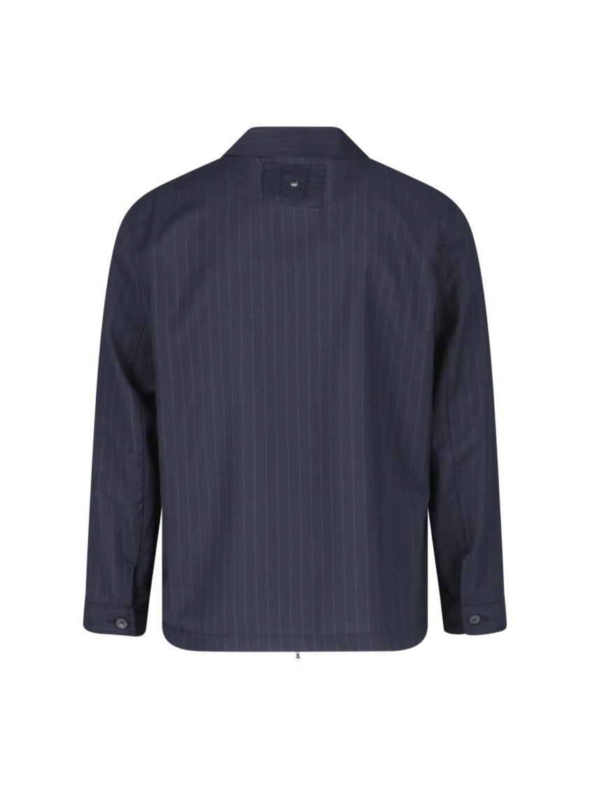 White Sand Black Pinstripe Virgin Wool Blend Jacket