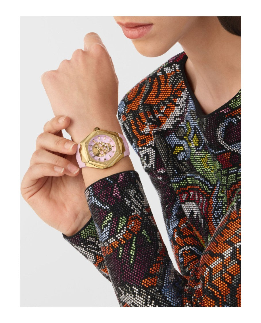 Philipp Plein $Kull Spikes Silicone Watch With Yellow Gold Case