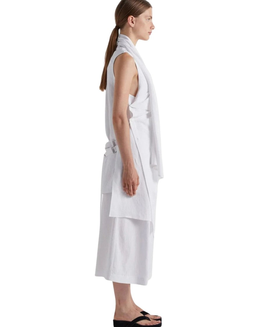Meimeij Off White Asymmetric Viscose Linen Gilet