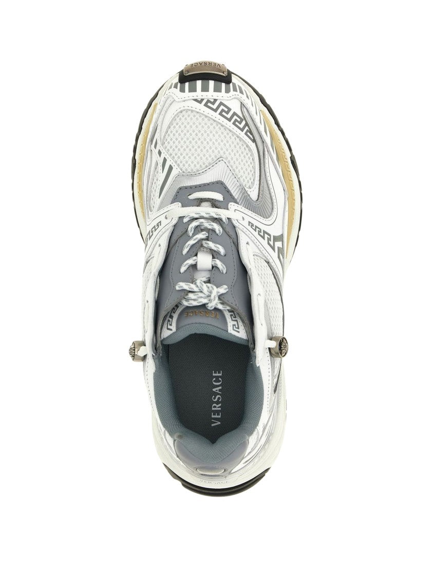Versace Dynamic Mesh And Calf Leather Sneaker With Greek Key Patterns
